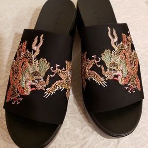 Stretchy Embroidered Dragon/Phoenix Slides 7 NIB